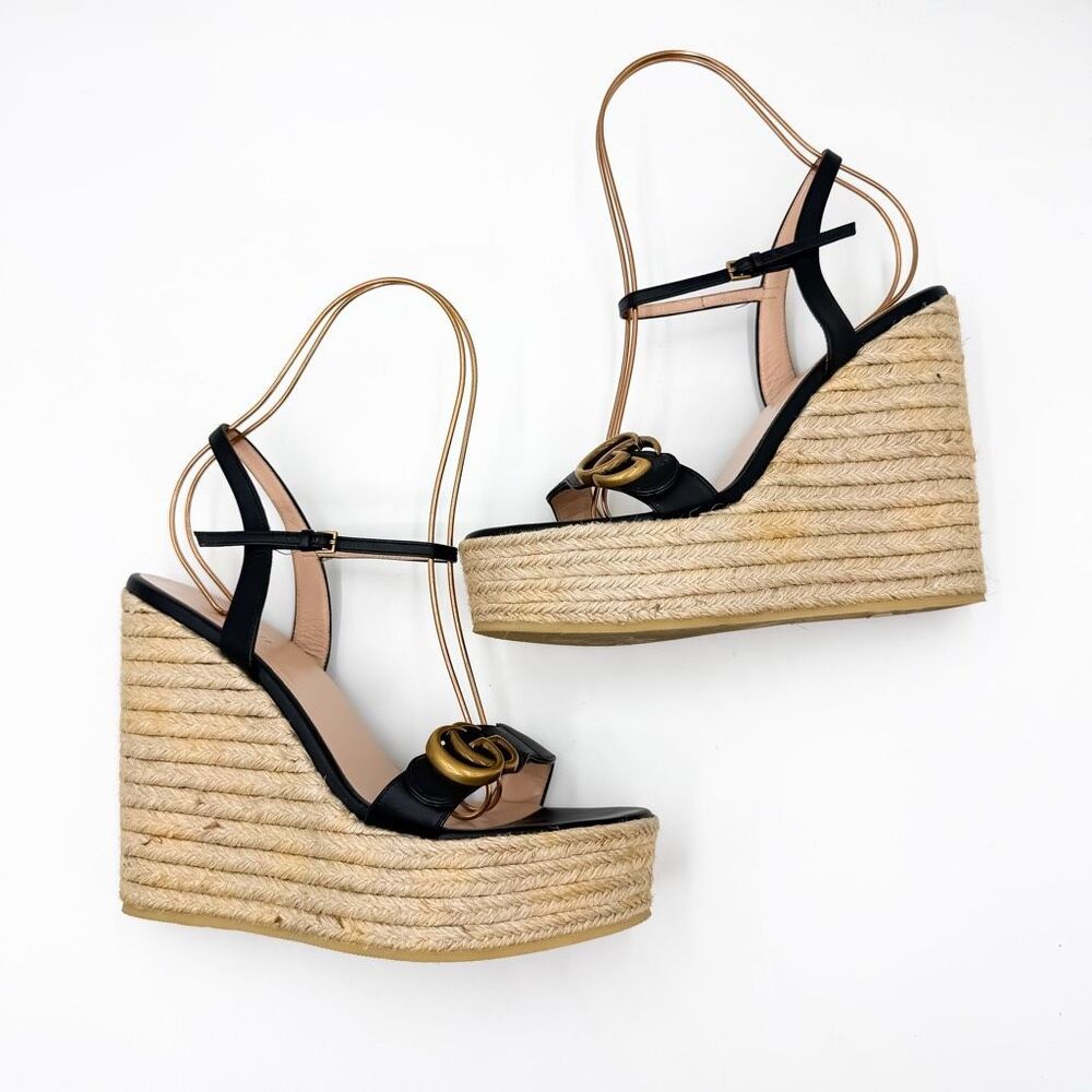 Gucci GG Marmont Platform Wedge Espadrille Sandals EU 39 US 9 - Picture 7 of 9